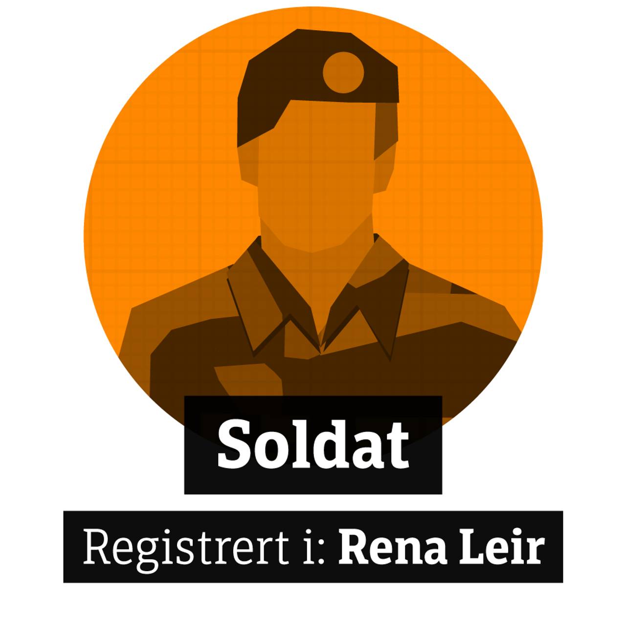 Silhuett av soldat med teksten: Registrert i Rena Leir
.