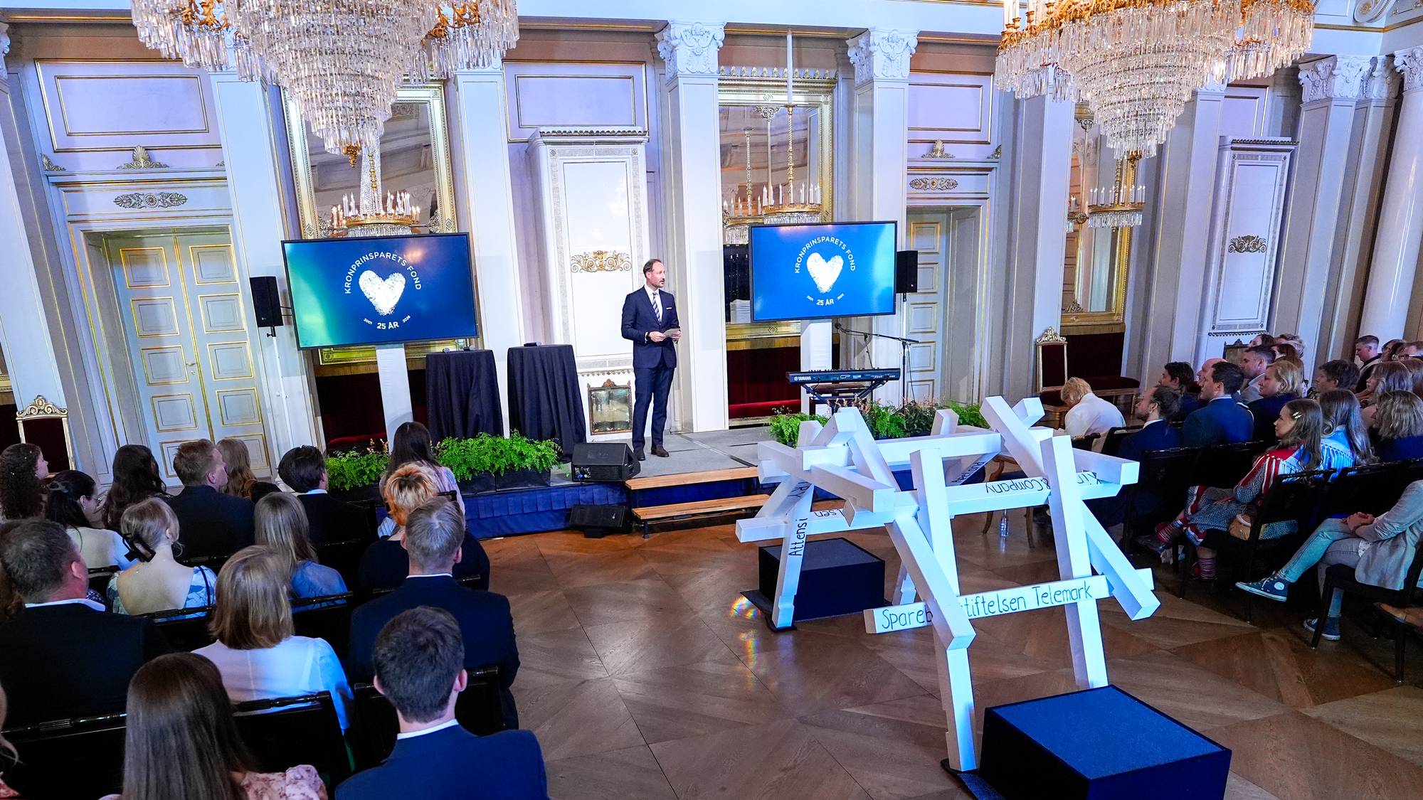 Kronprins Haakon taler under mottakelsen på Slottet i anledning markeringen av Kronprinsparets fonds 25-årsjubileum