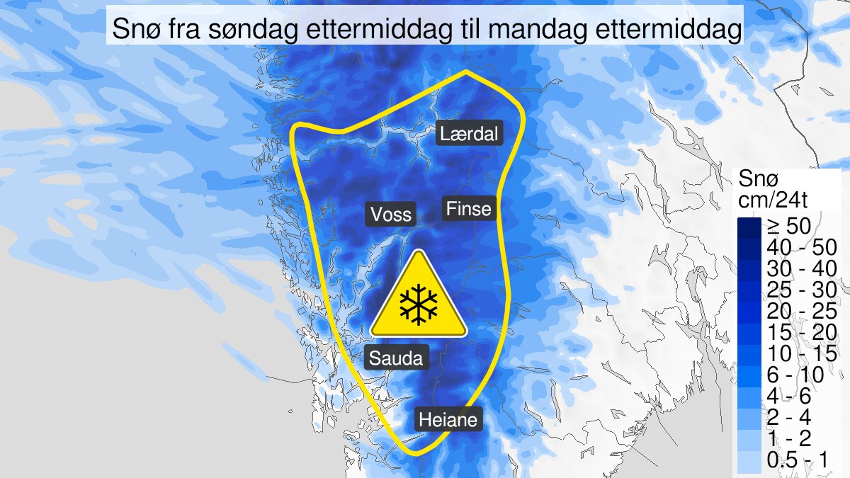 Farevarsel for snø i fjellet