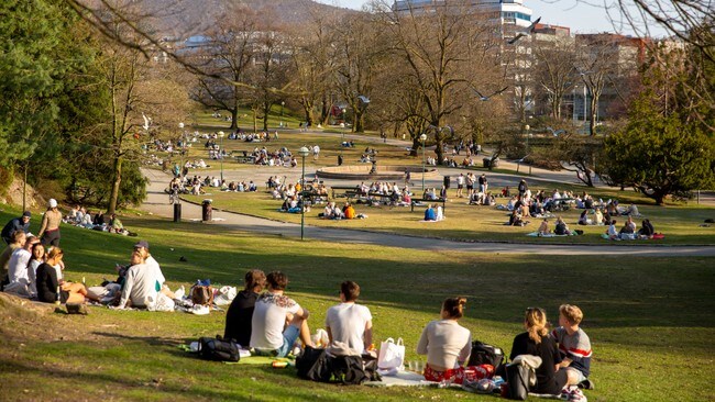 MANGE: Det har nok vore både varmare og fleire folk i Nygårdsparken, men mange tok turen ut i sola sundag.