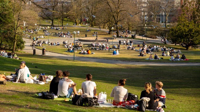 MANGE: Det har nok vore både varmare og fleire folk i Nygårdsparken, men mange tok turen ut i sola sundag.