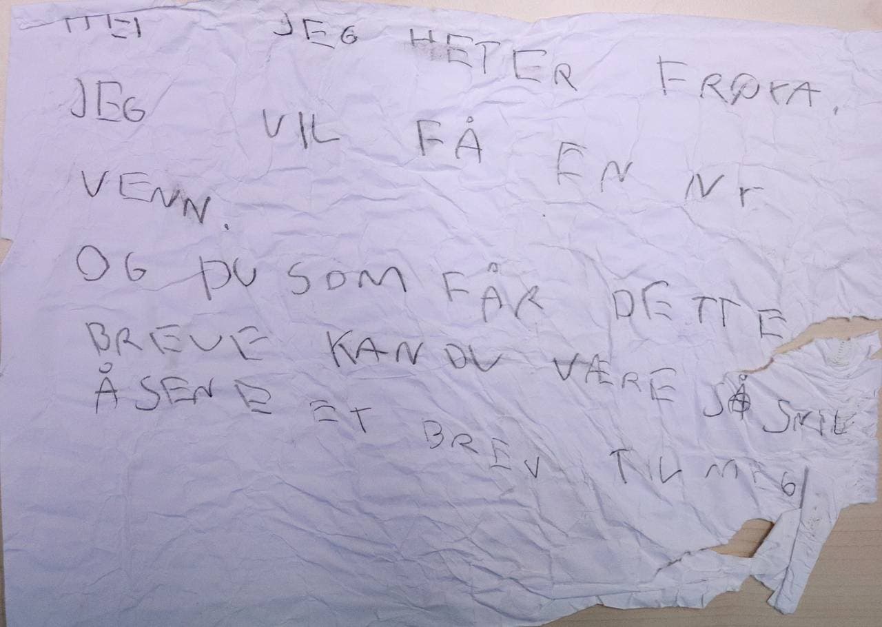 Flaskepost fra Frøya. Hun skriver