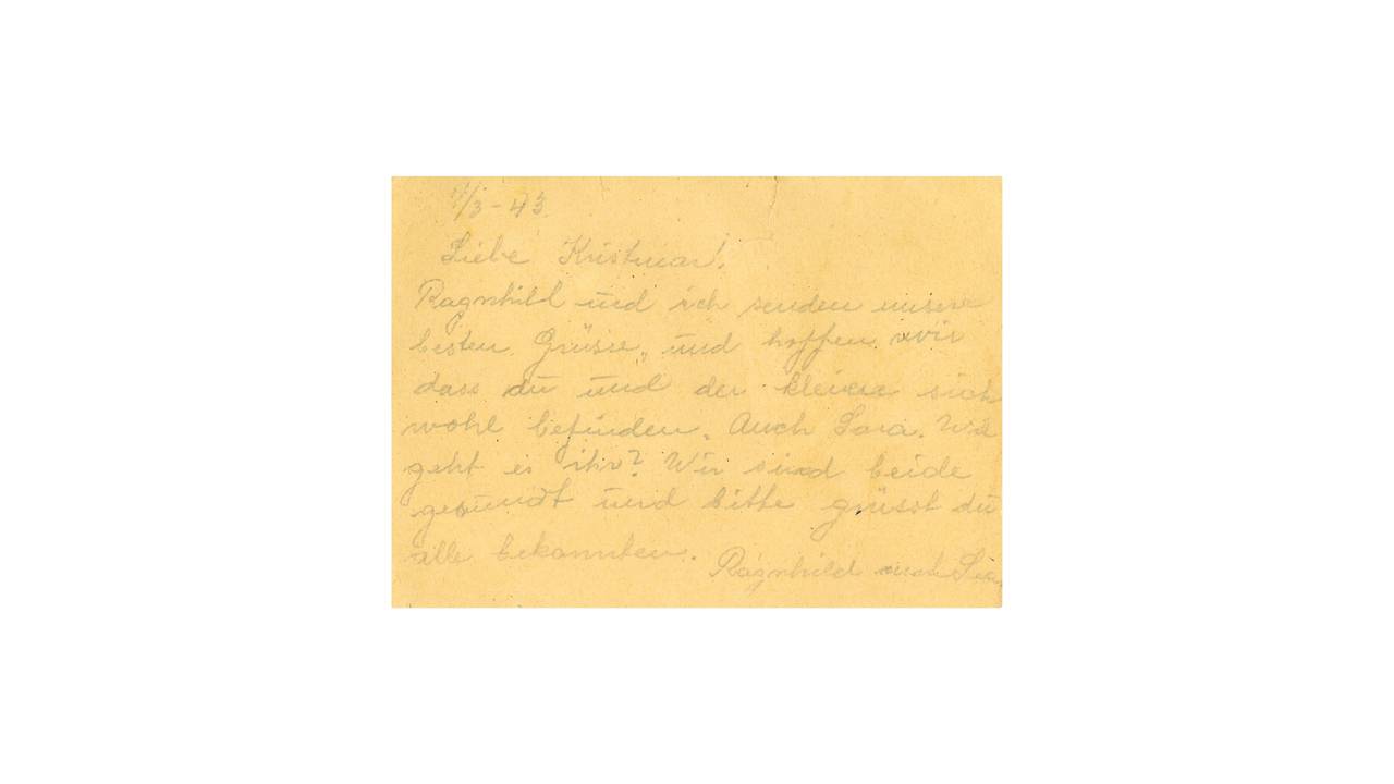 Postkort fra Auschwitz sendt av Lea og Ragnhild Levin til Norge. Det er skrevet 3. mars 1943.