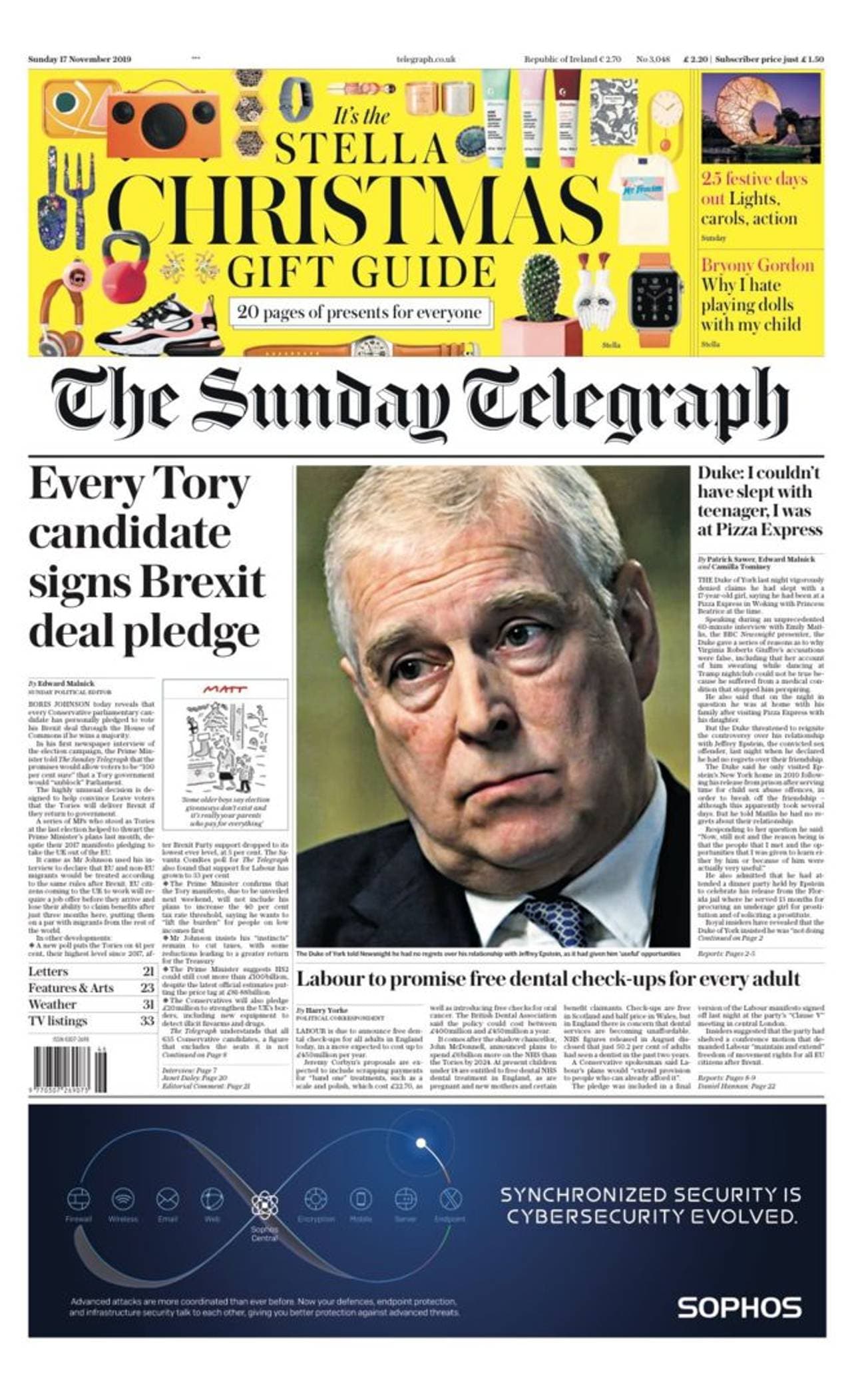 Forsiden av Sunday Telegraph.