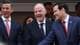 Mario Anzuoni / REUTERS,NTB Gianni Infantino og Marco Rubio ler sammen med andre menn i dress på en tribune. (Bildebeskrivelsen er laget av en KI-tjeneste)