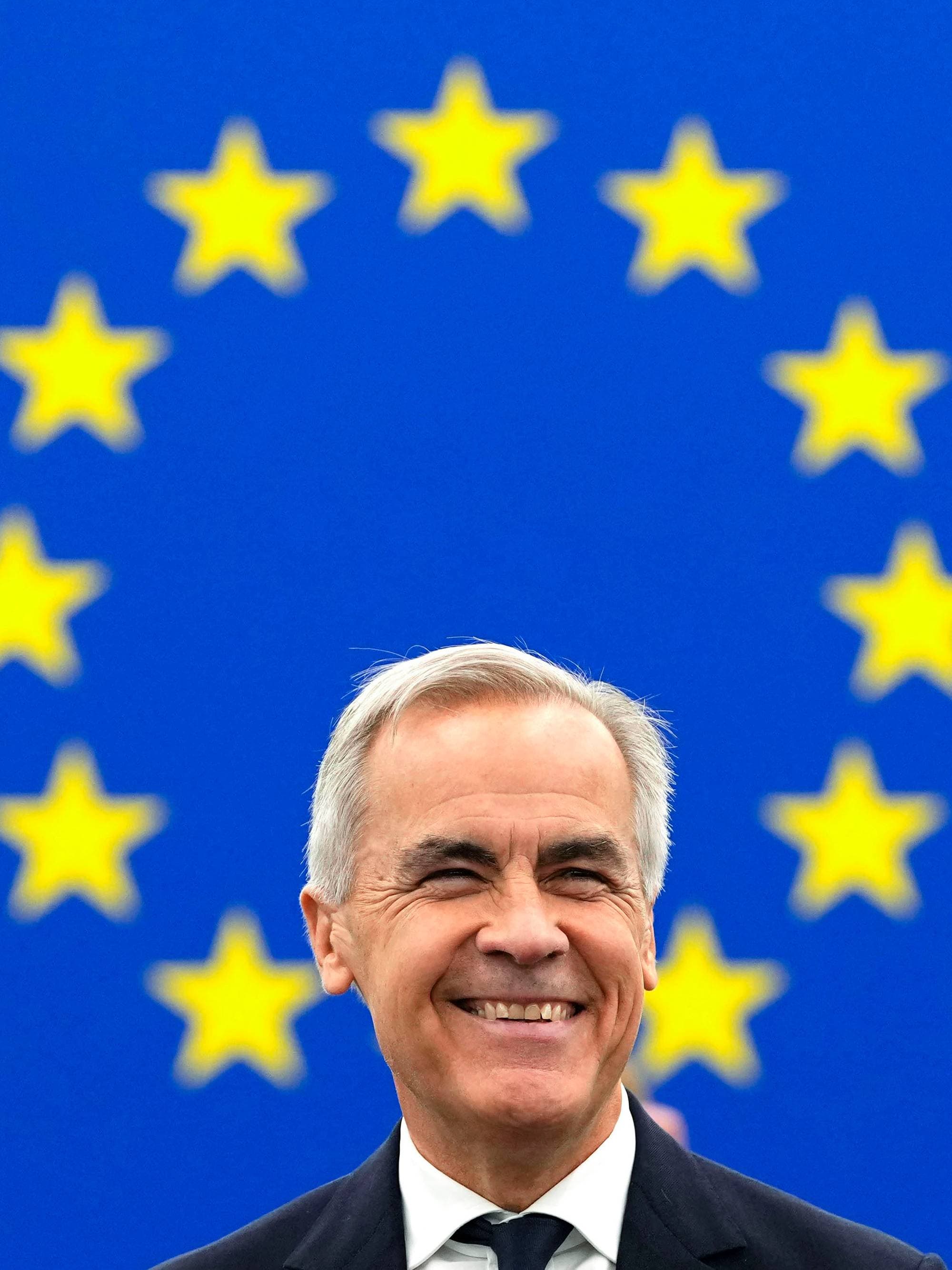 Canadian Prime Minister Mark Carney begins his address to the European Parliament in Strasbourg, France, Thursday, Sept. 17, 2026. (Justin Tang/The Canadian Press via AP)