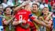 Fredrik Varfjell / NTB Foxborough, Massachusetts, USA 20260616.
Norges Erling Braut Haaland jubler sammen med Patrick Berg, Kristian Thorstvedt og Marcus Holmgren Pedersen etter 0-1 målet under fotballkampen mellom Irak og Norge i gruppe I under fotball-VM 2026 på Boston stadion.