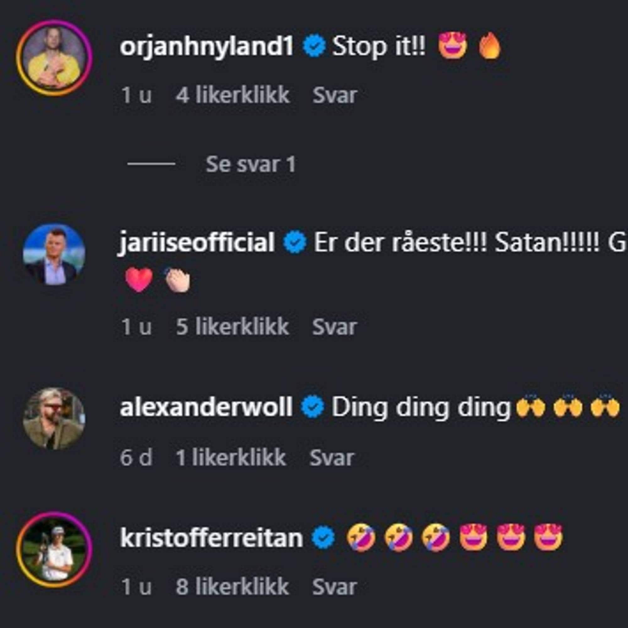 Kommentarer på Instagrammen til Jørgen Winther