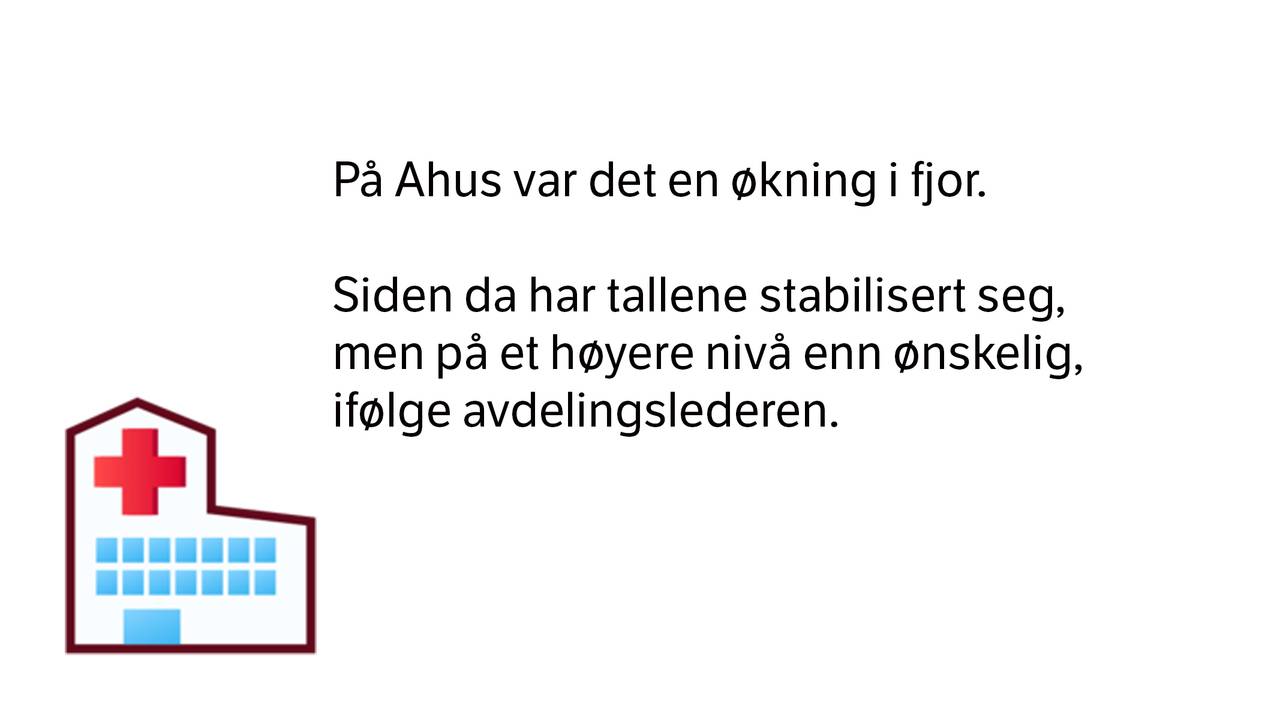 På Ahus var det en økning i fjor. Siden da har tallene stabilisert seg, men på et høyere nivå enn ønskelig, sier avdelingslederen