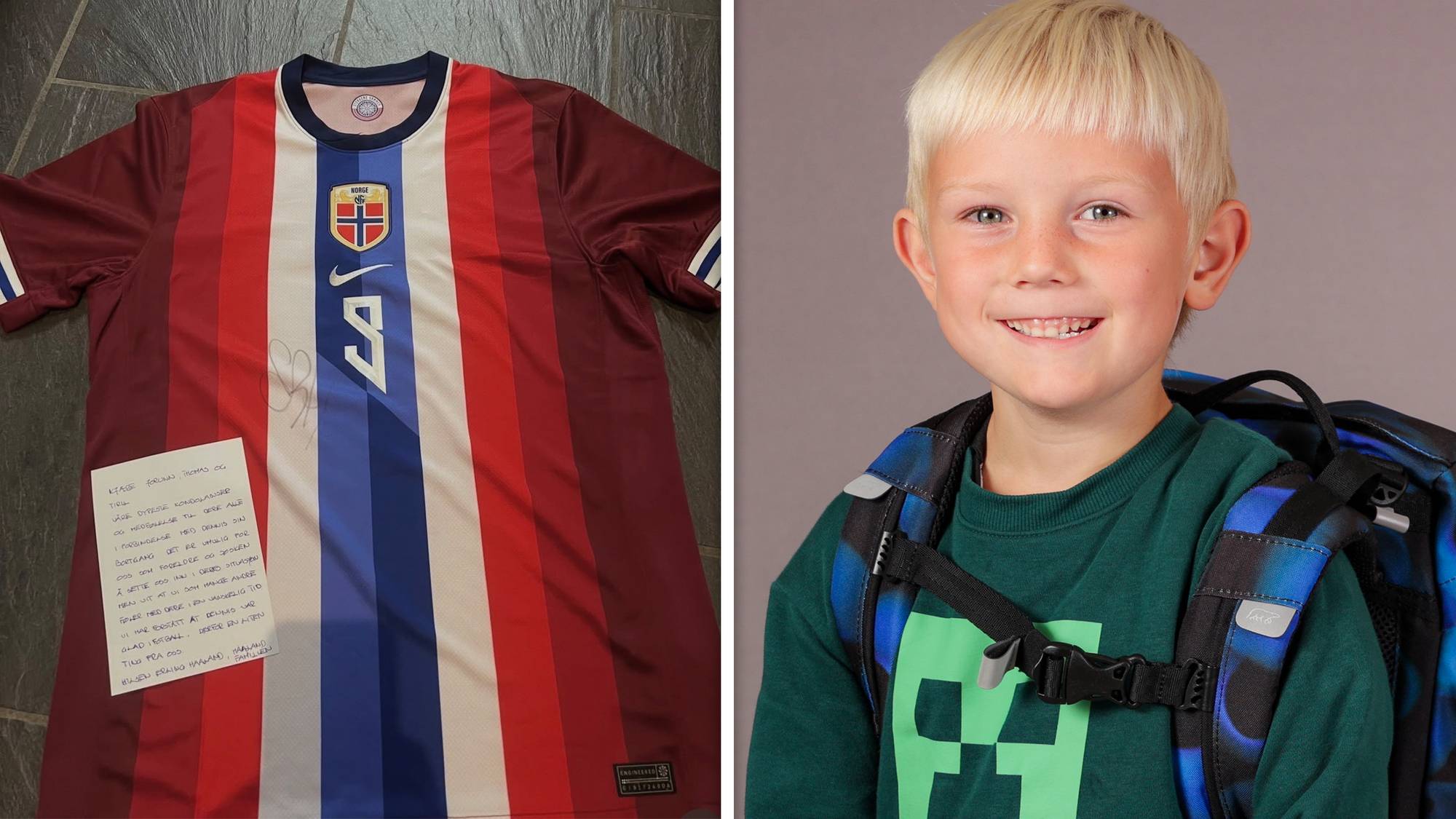 Erling Braut Haaland og familien sendte personlig brev og signert drakt til Dennis Skjørestad sin familie.
