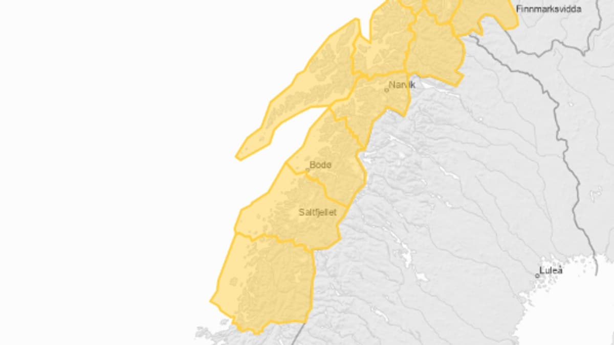 Sn&oslash;skredfaren justert ned til gult niv&aring; i Nordland
