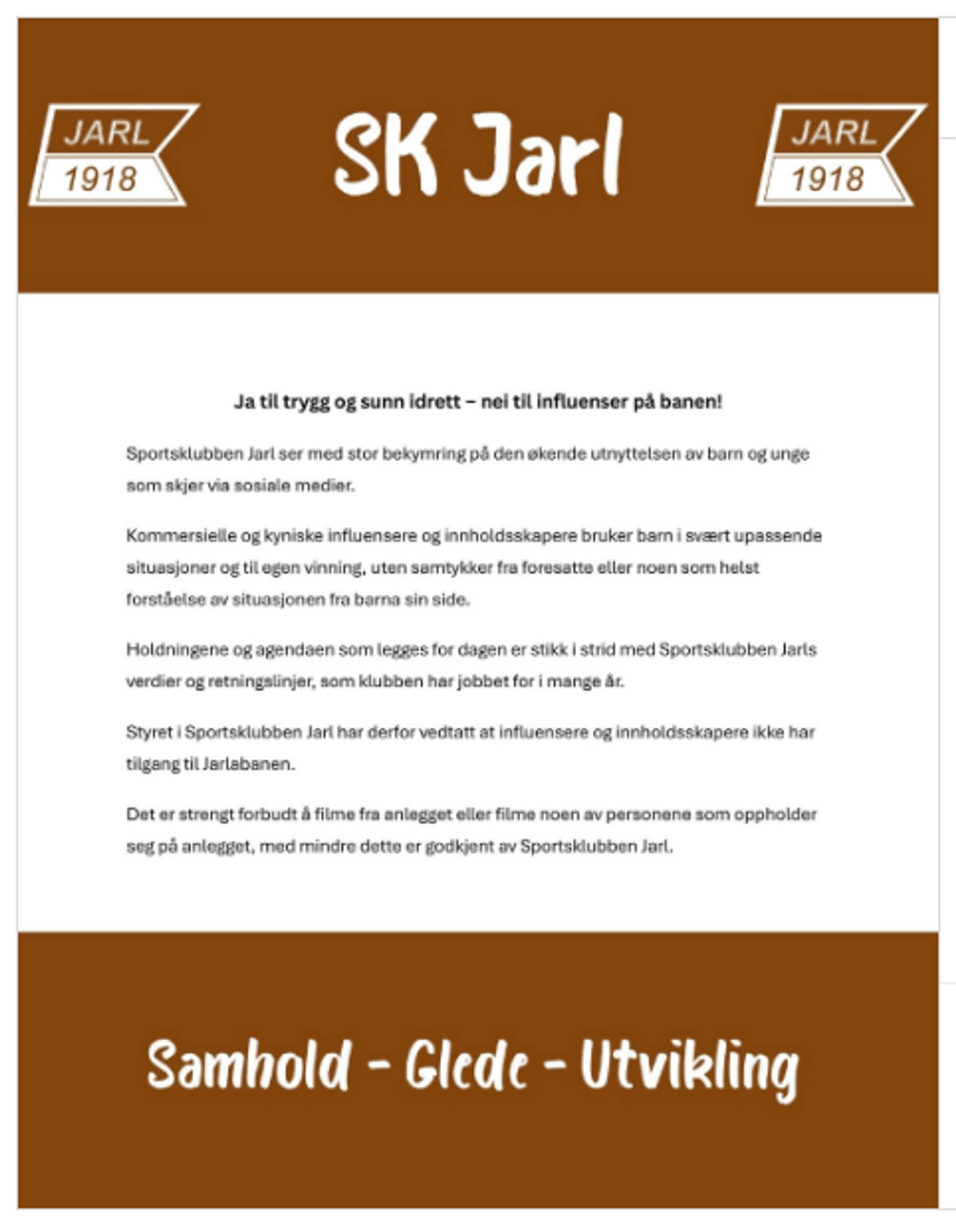 SK Jarl forbyr influensere på fotballbanen