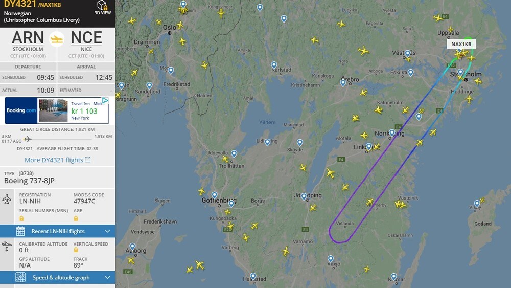 Flyet er parkert på Arlanda