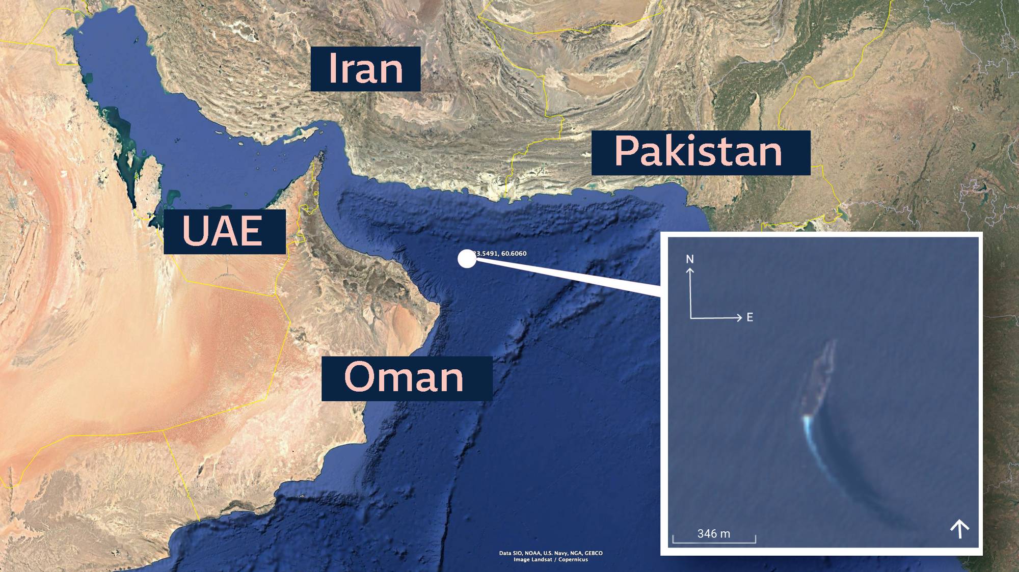 Satelittbilde av skip