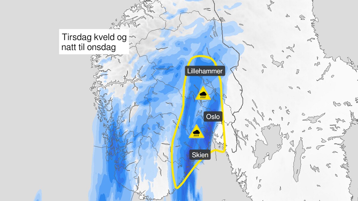 Gult farevarsel for styrtregn