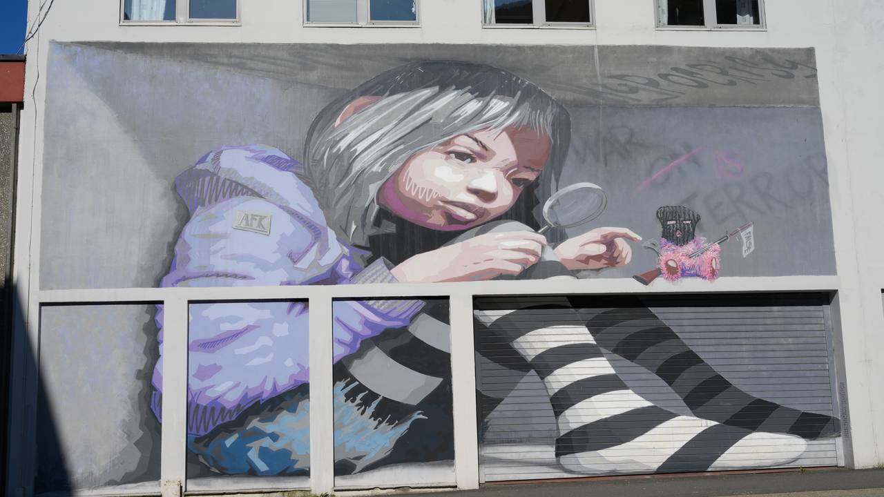 Gatekunst fra Bergen. Et kunstverk som ble laget av AFK i forbindelse med sykkel-VM.