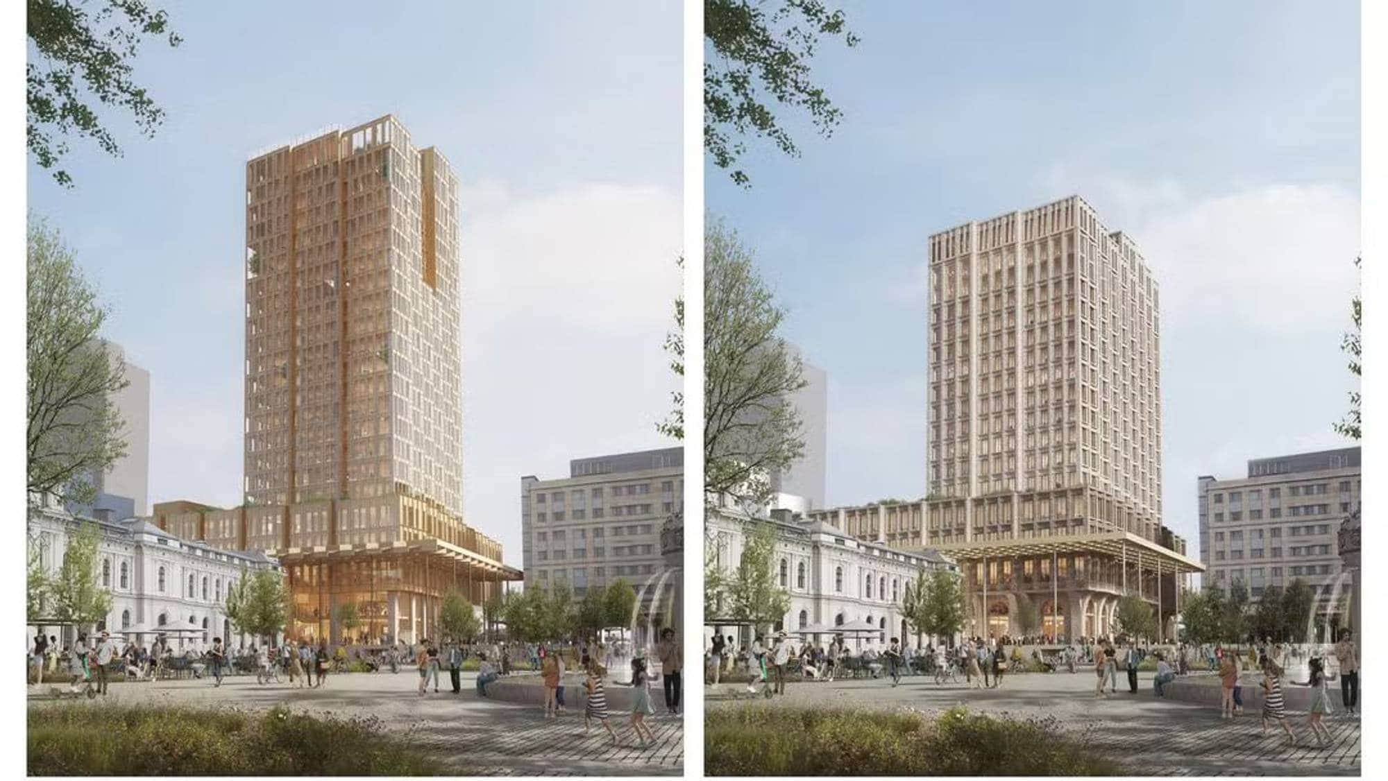Illustrasjon av planlagte høyhus på Oslo S 100 meter og 82 meter