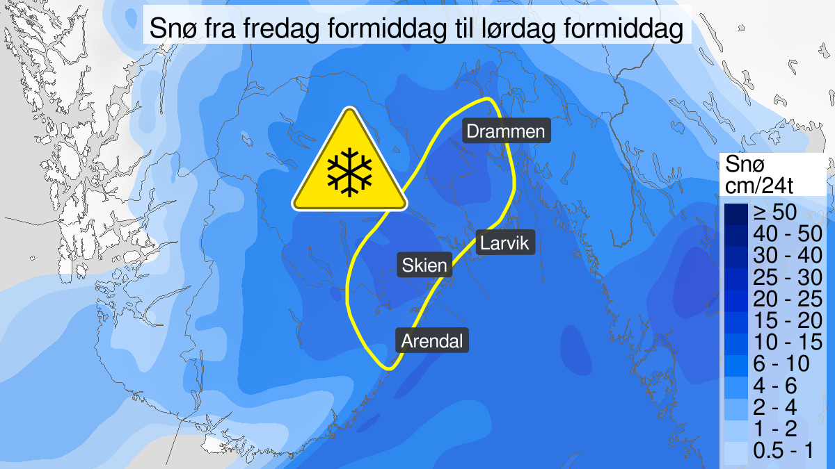 Gult farevarsel for snø