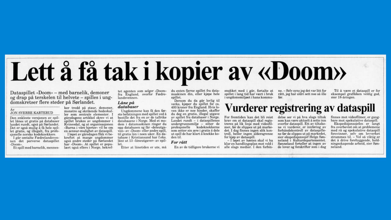 Doom-artikkel i Fædrelandsvennen