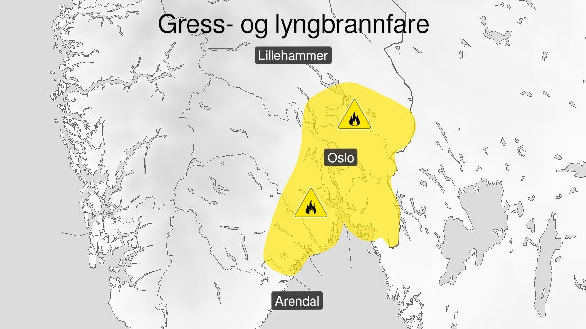 Fare for gress- og lyngbrann på Østlandet
