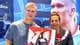 Foto: Børre Lobekk Ordfører i time kommune andreas vollsund og erling braut haaland med et kuntsverk laget av Pøbel