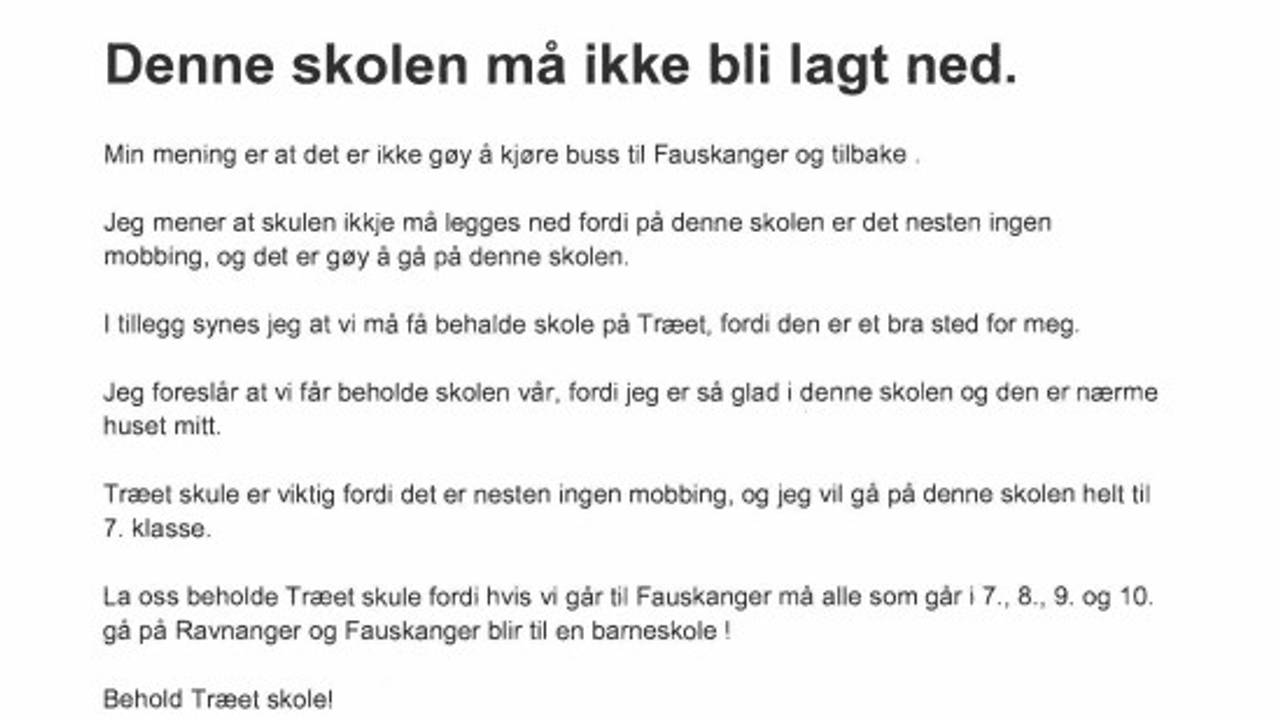 Høyringssvar frå elevar ved Træet skule