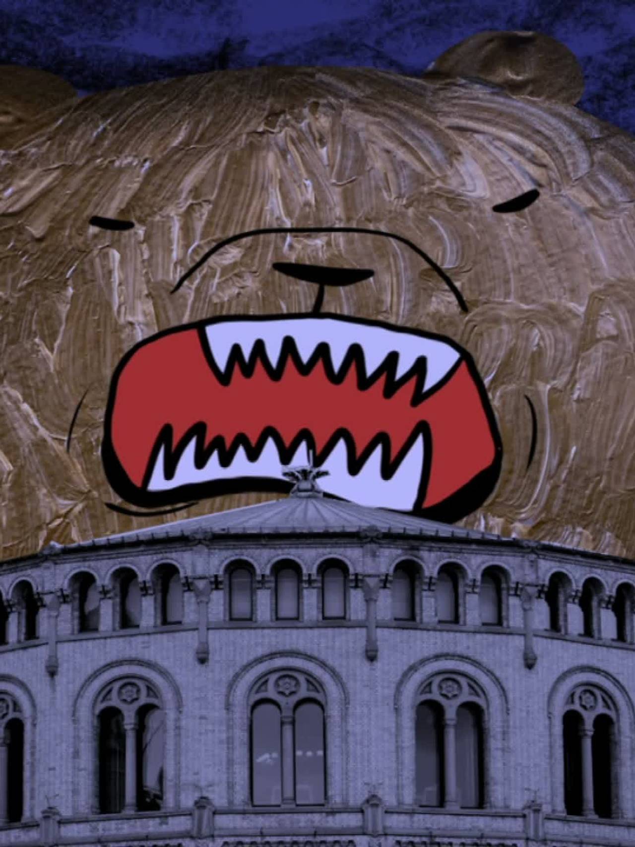 illlustrasjon av bjørn over stortinget