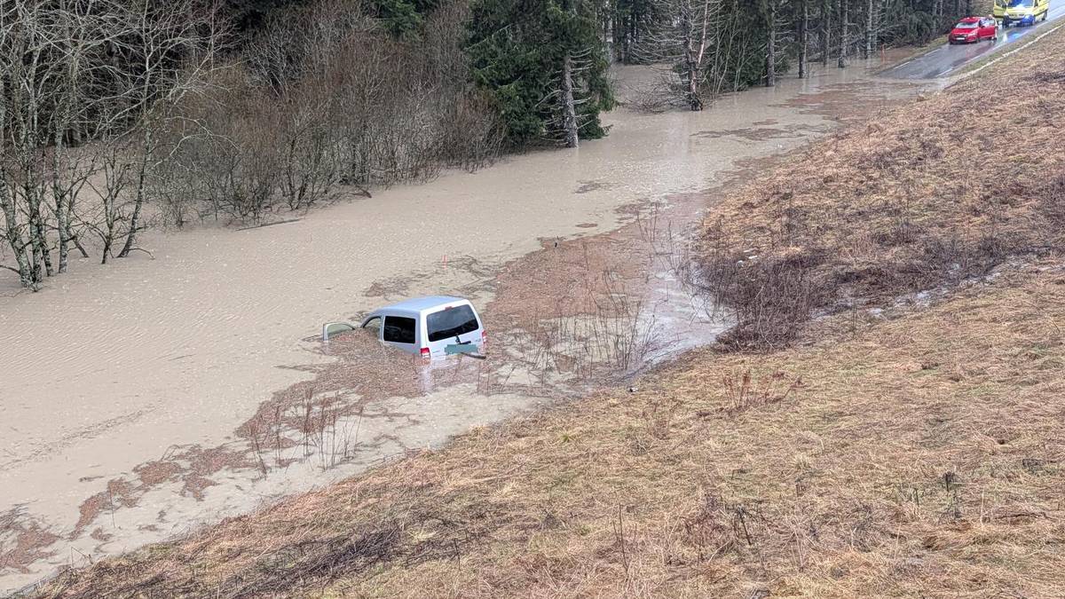 Måtte reddes ut av bil som var under vann