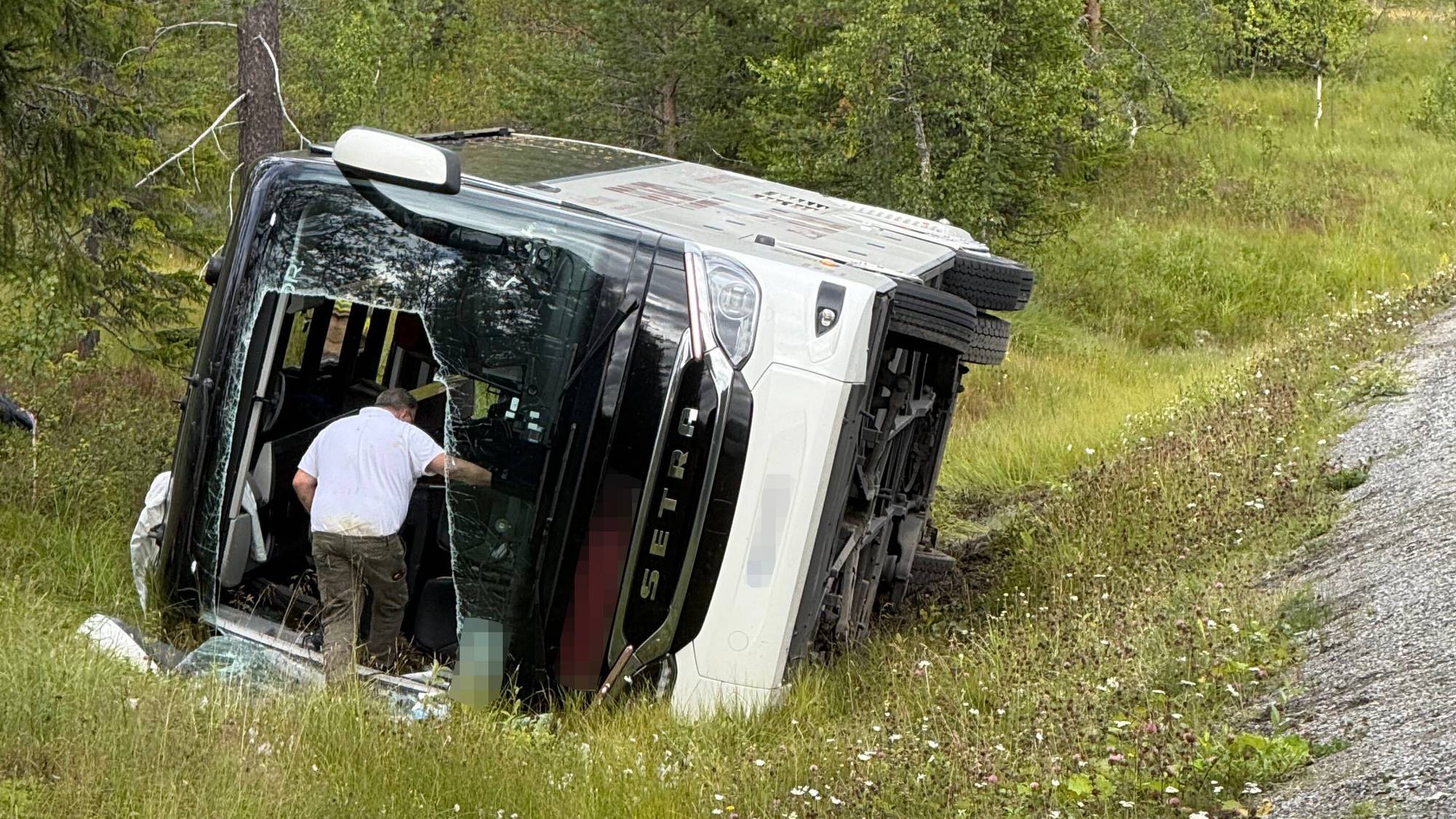 En buss som har veltet (Bildebeskrivelsen er laget av en KI-tjeneste)