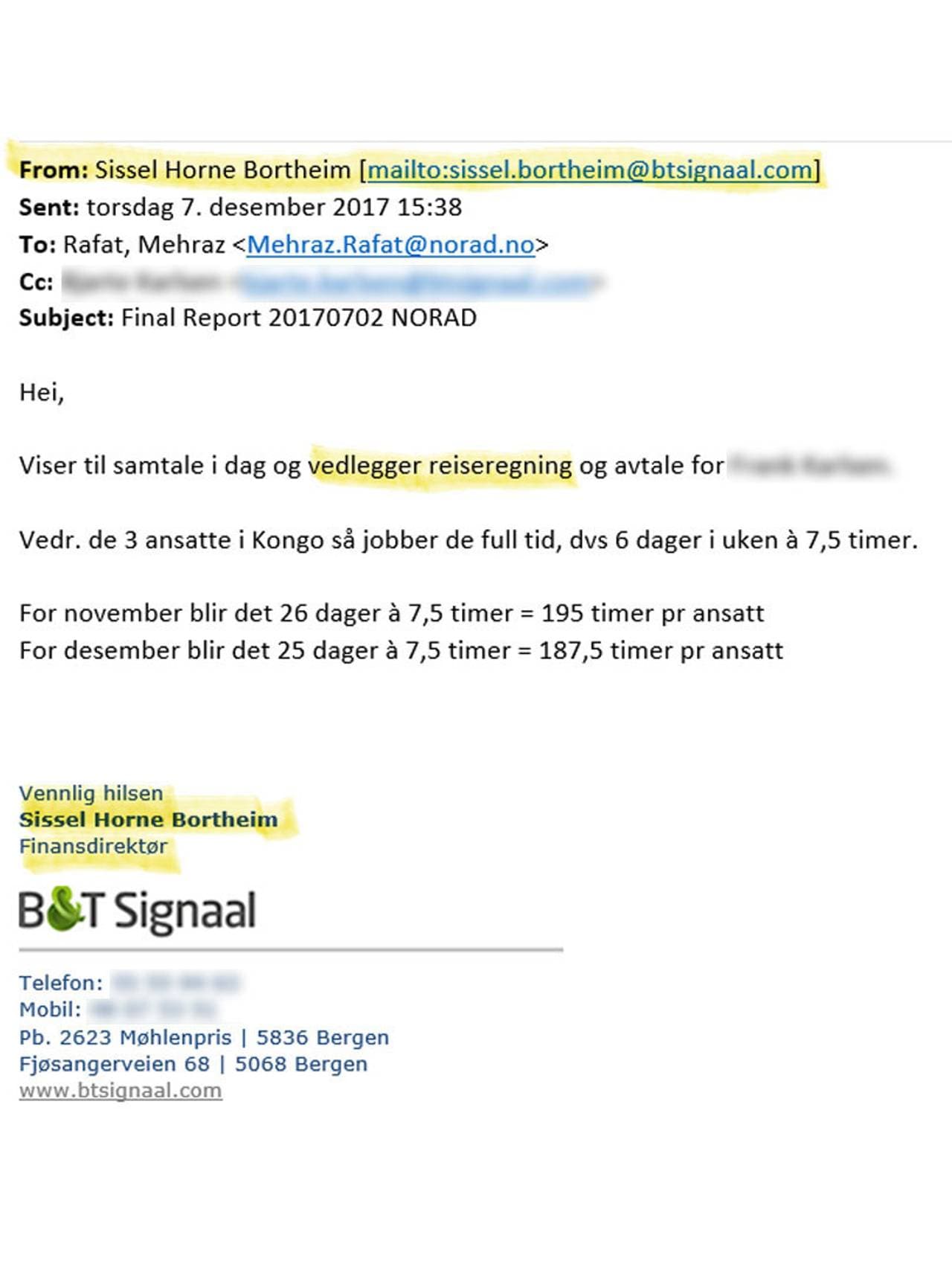 Sender regning til Norad