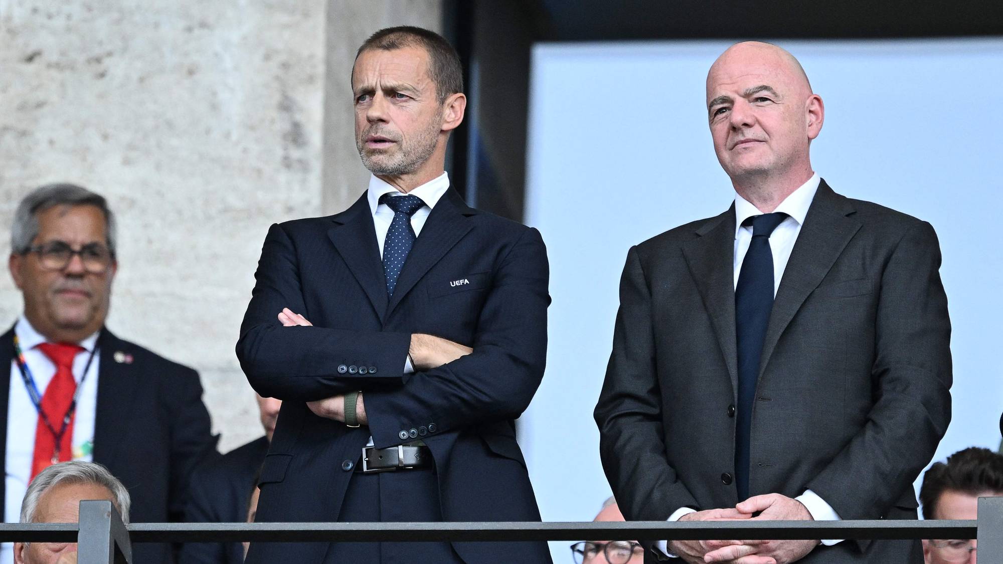 Aleksander Ceferin (L) and FIFA President Gianni Infantino