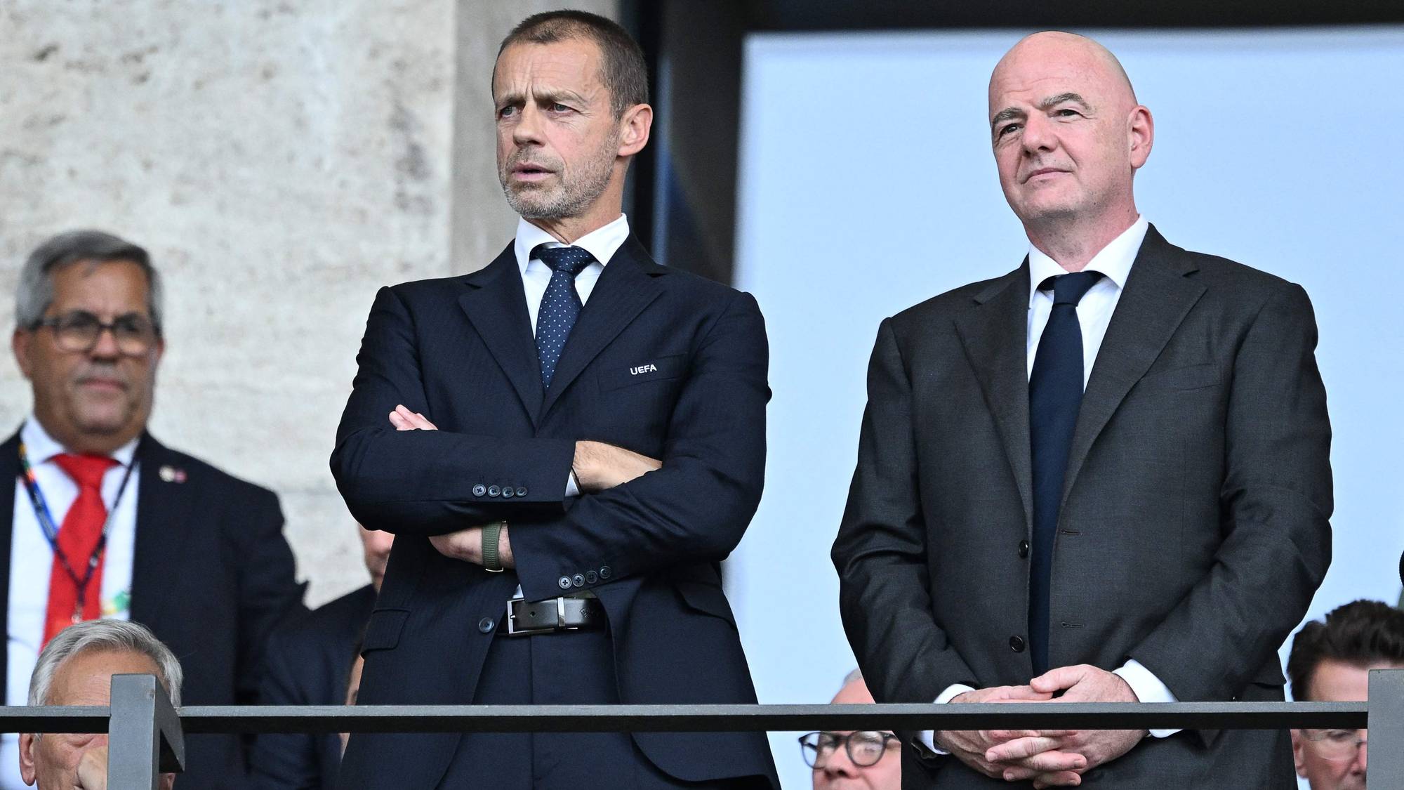 Aleksander Ceferin (L) and FIFA President Gianni Infantino