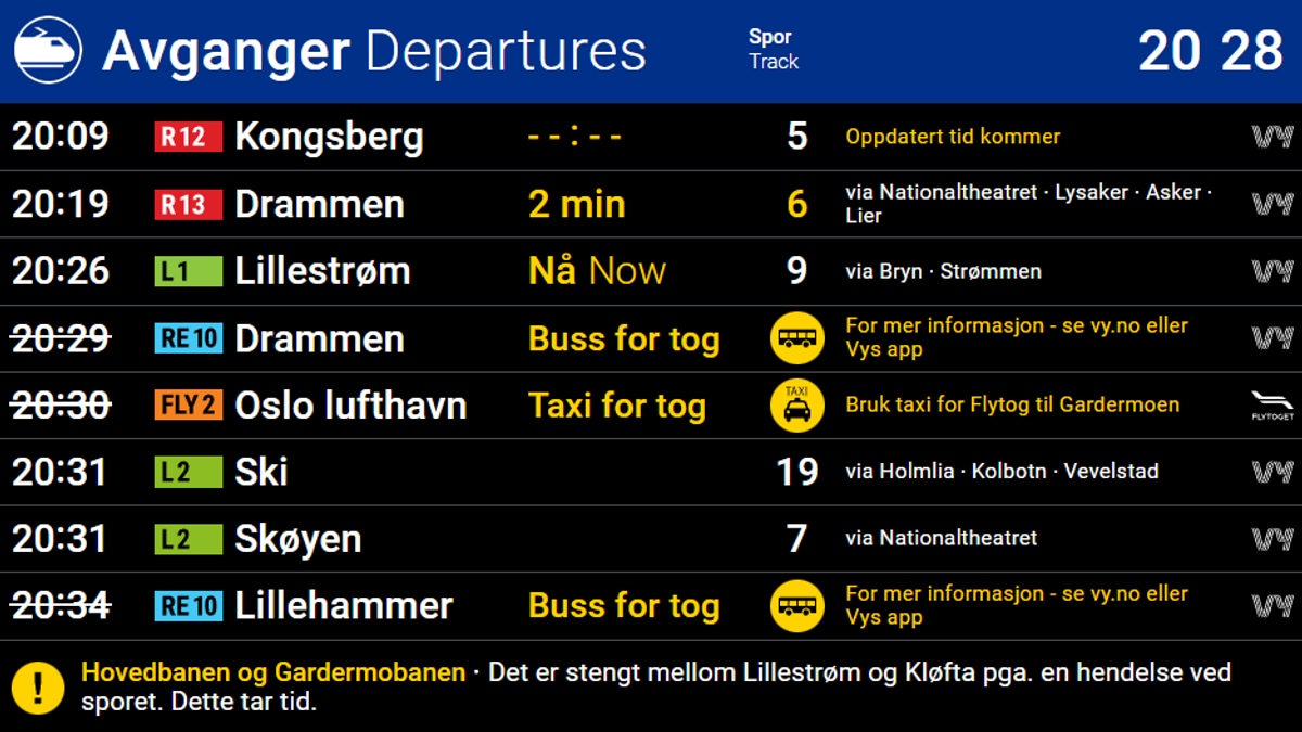 Gardermobanen og Hovedbanen stengt for trafikk