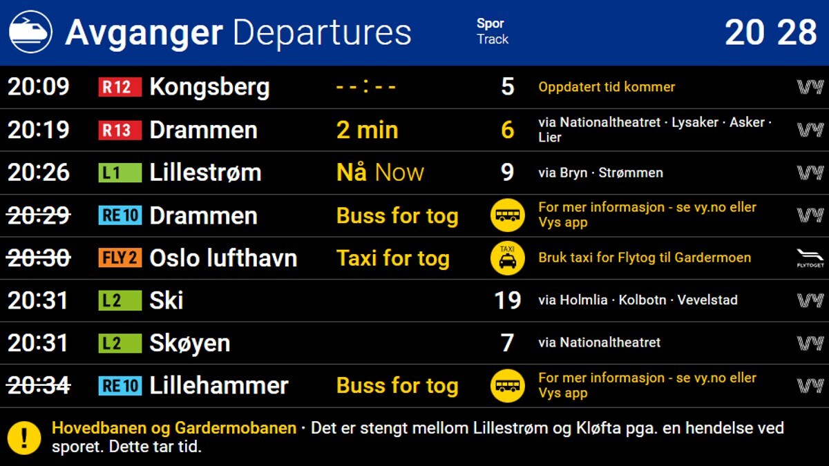 Gardermobanen og Hovedbanen stengt for trafikk