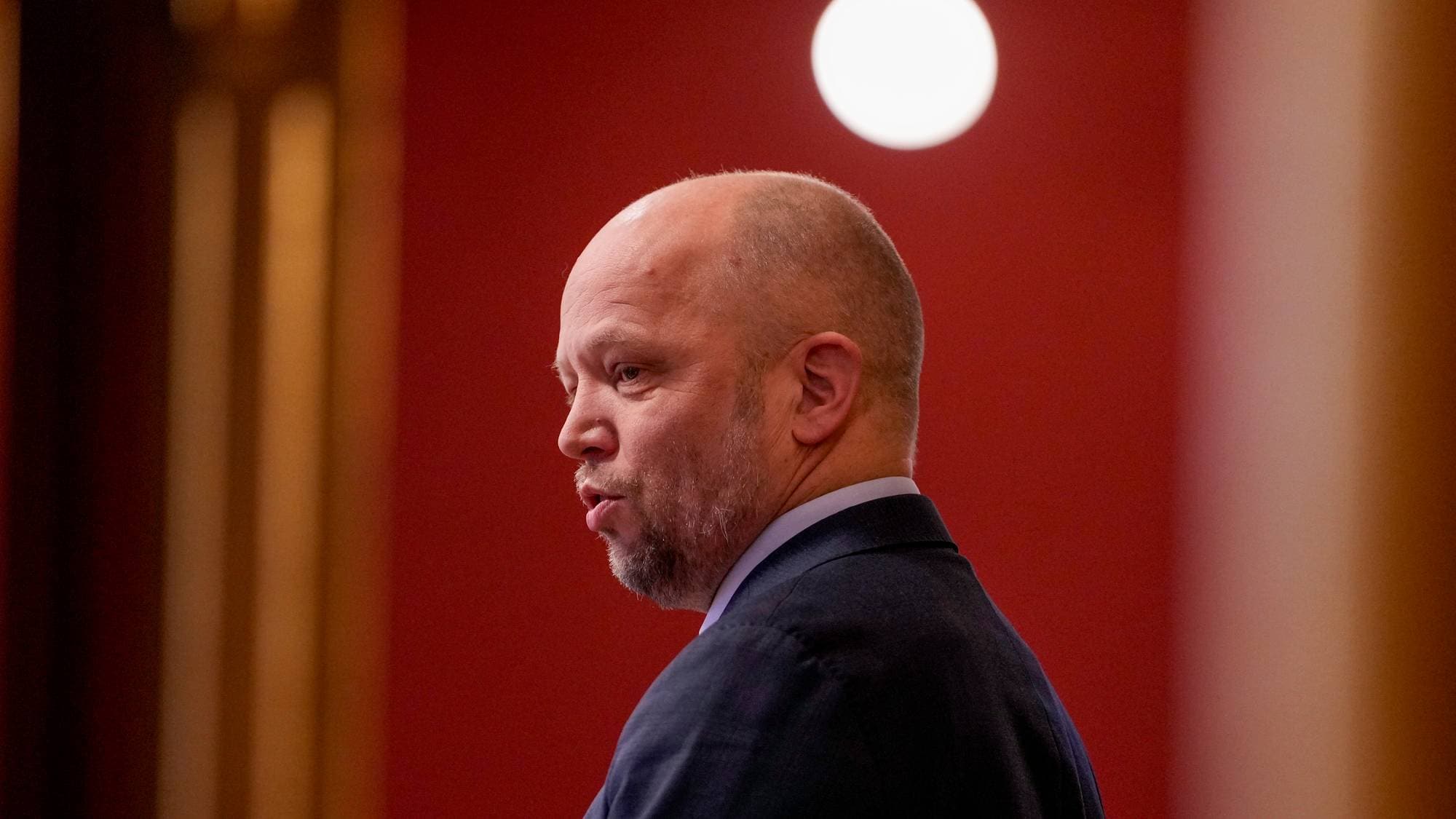 Partileder Trygve Slagsvold Vedum (Sp) i forbindelse med at Stortinget behandler forslag om Norge skal beholde monarkiet som styreform.