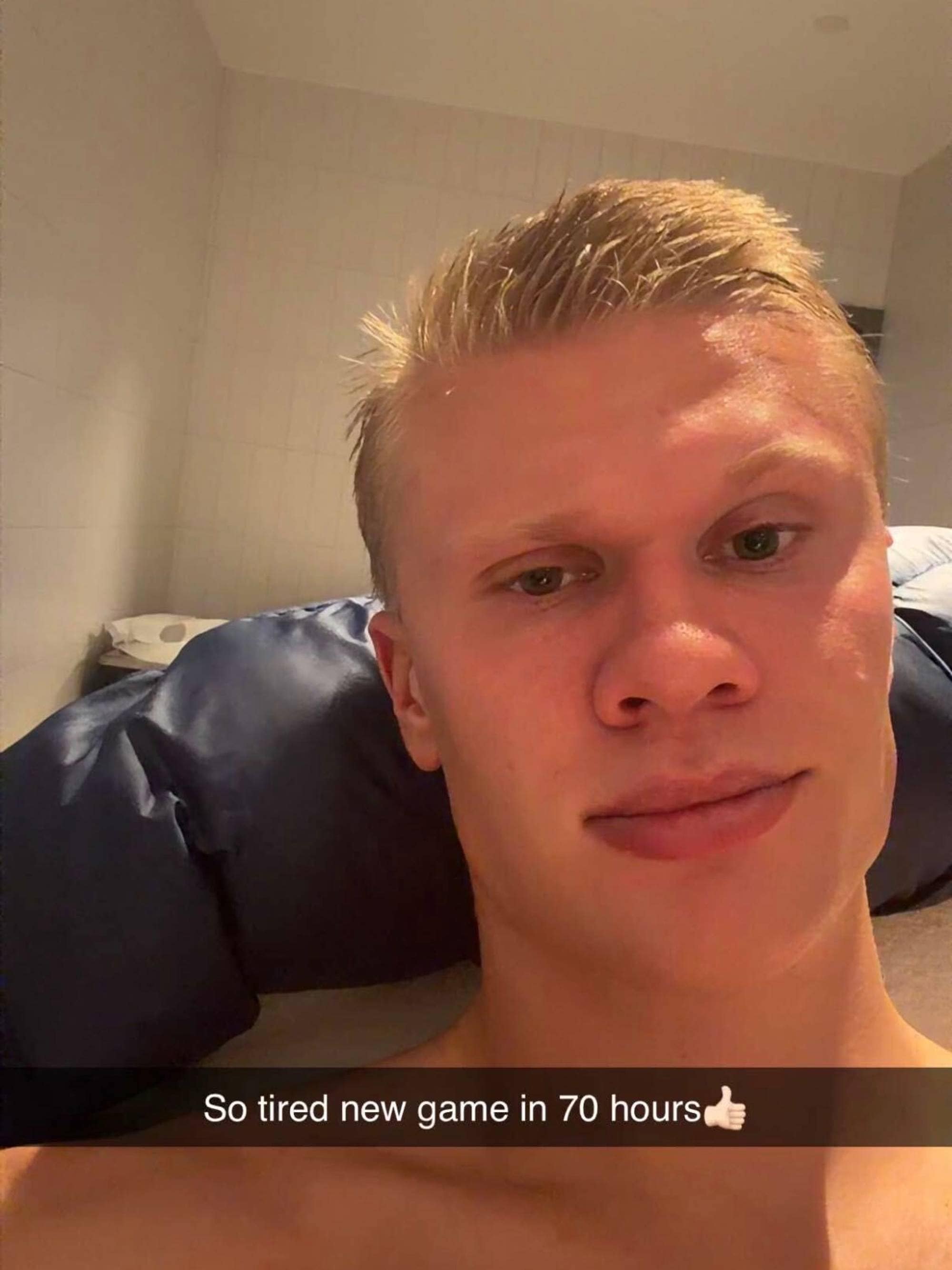 Erling Braut Haaland på Snapchat der han sier han er sliten etter kampen mot Danmark