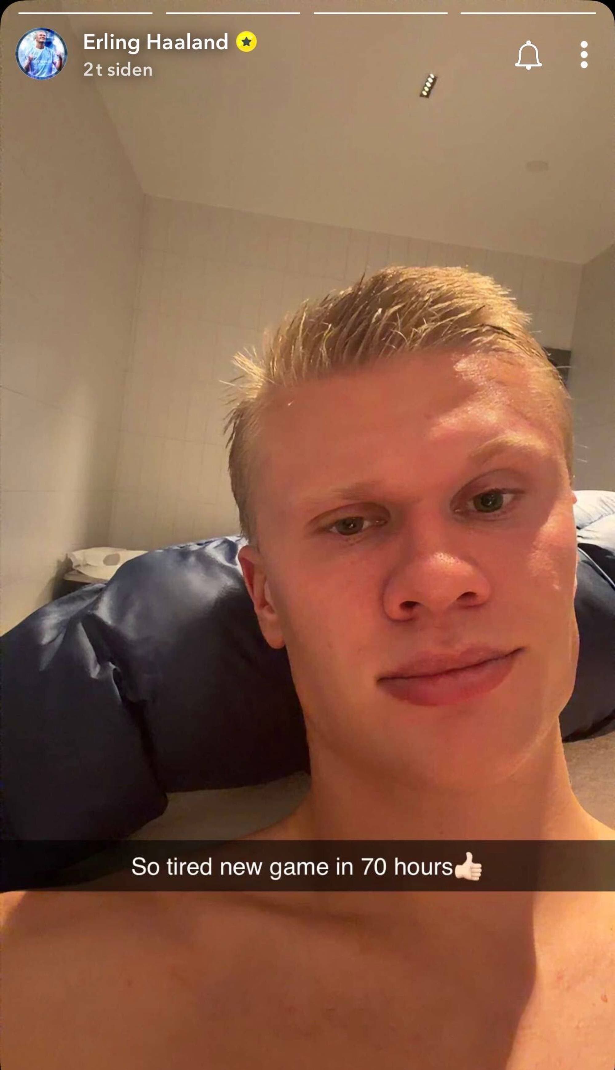Erling Braut Haaland på Snapchat der han sier han er sliten etter kampen mot Danmark