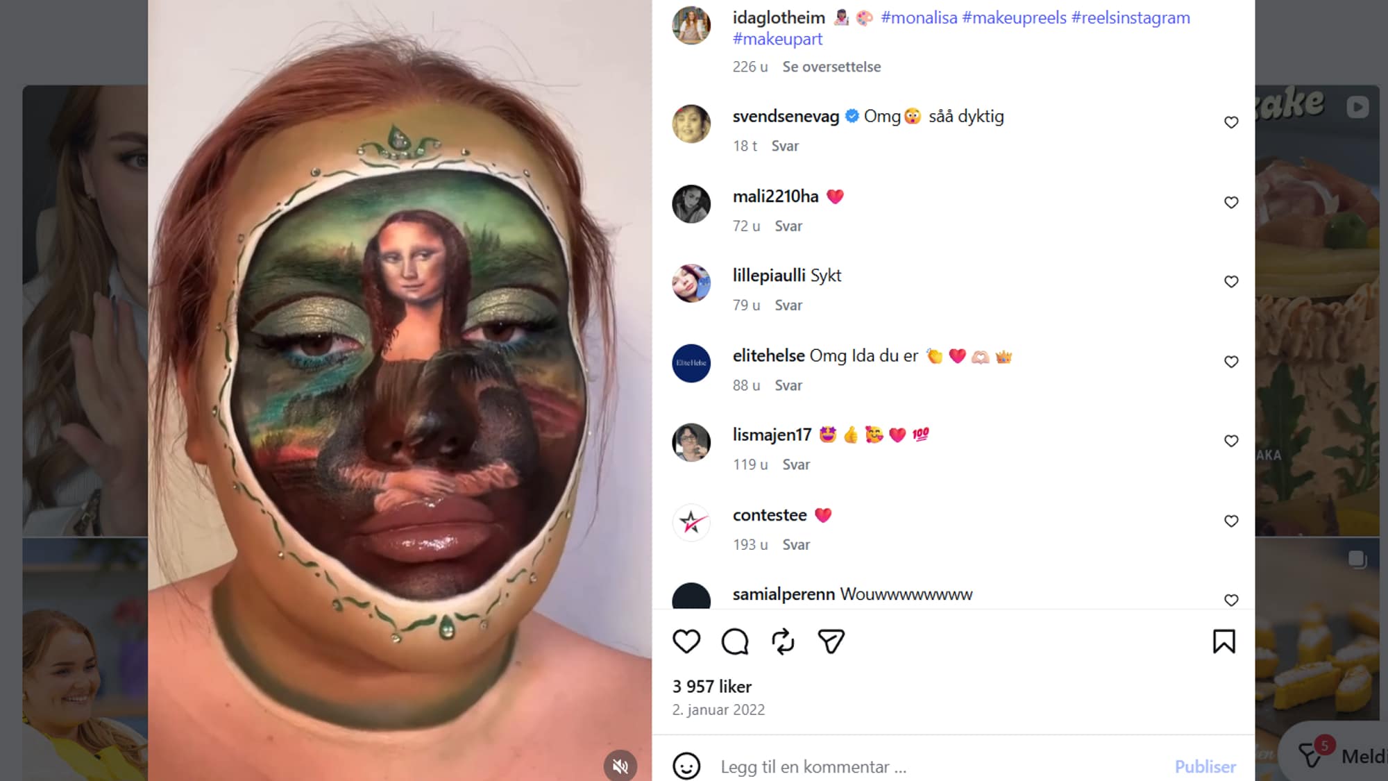 Ida med Mona Lisa malt i ansiktet
