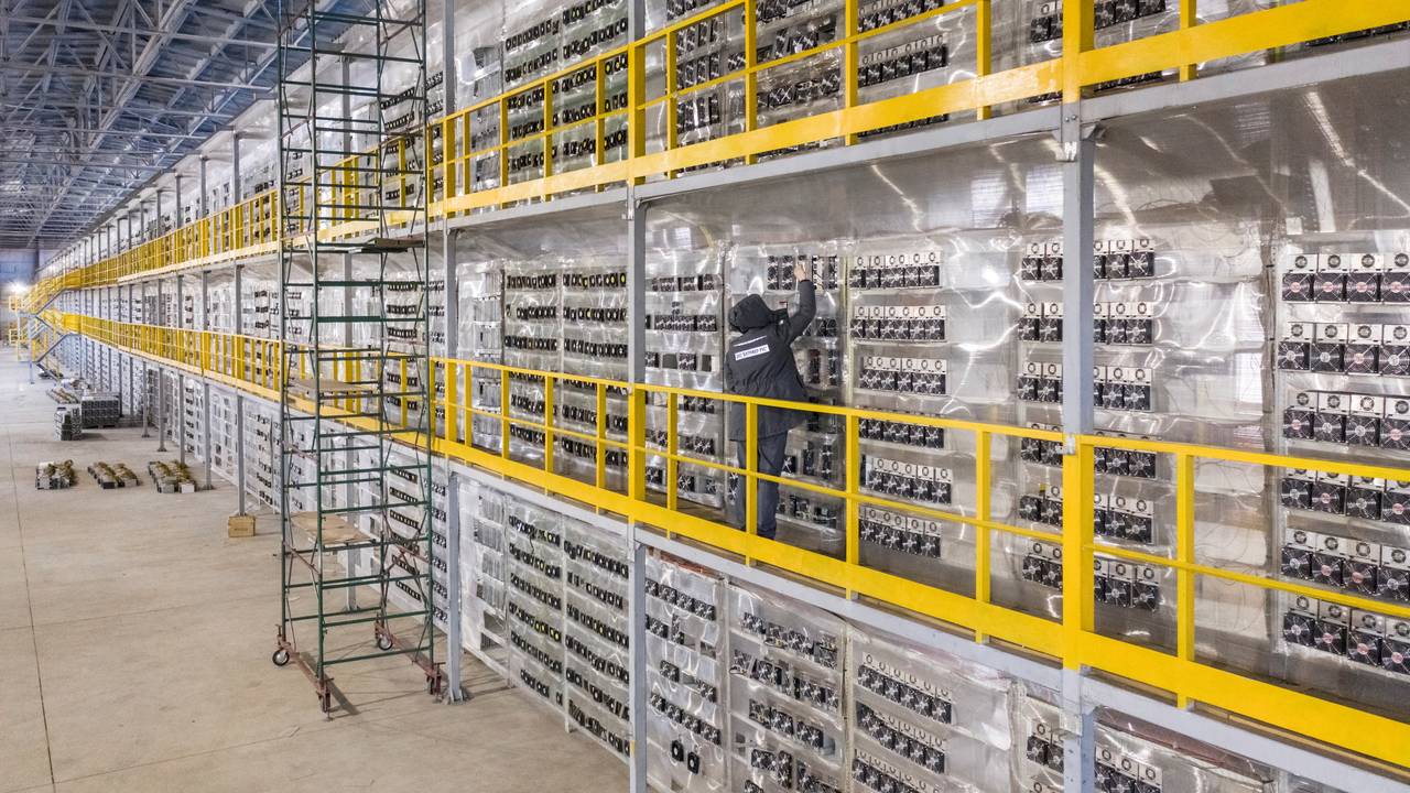 A view shows the data centre of BitRiver company providing services for cryptocurrency mining in Bratsk