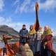 Nils Ole Refvik / NRK Fir menn i vikingklær på vikingskip