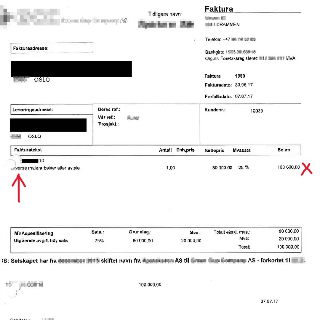 Fictive invoice exmaple