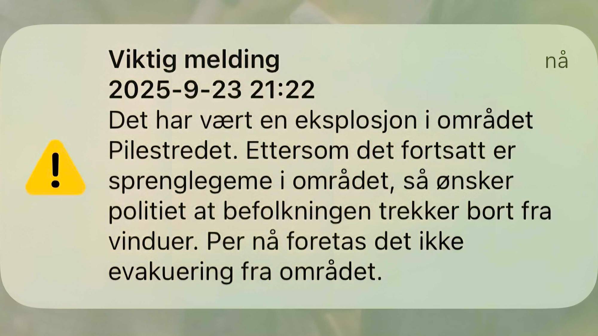 Tirsdag kveld er det sendt ut nødvarsel til innbyggere i området.