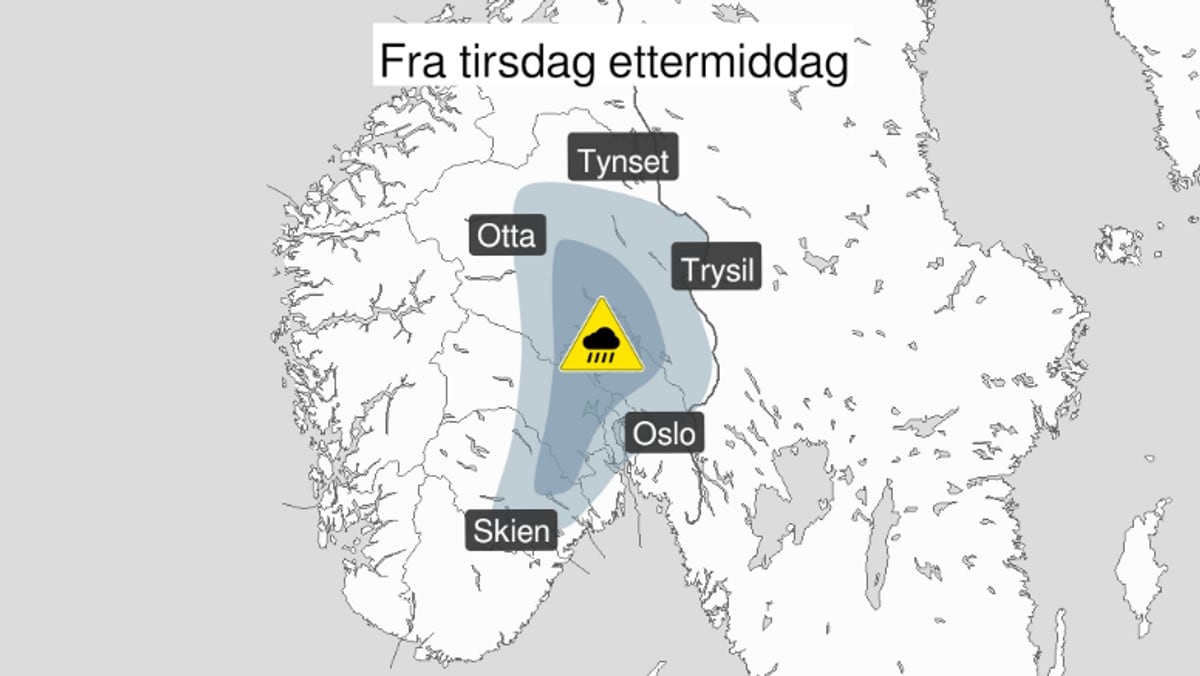 Farevarsel for styrtregn i Stor-Oslo