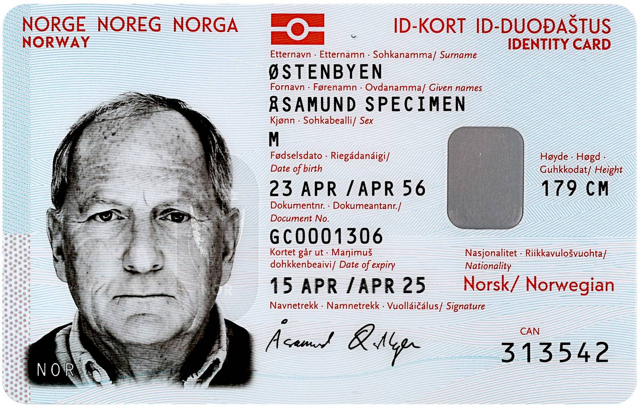 Nasjonalt ID-kort med reiserett forside