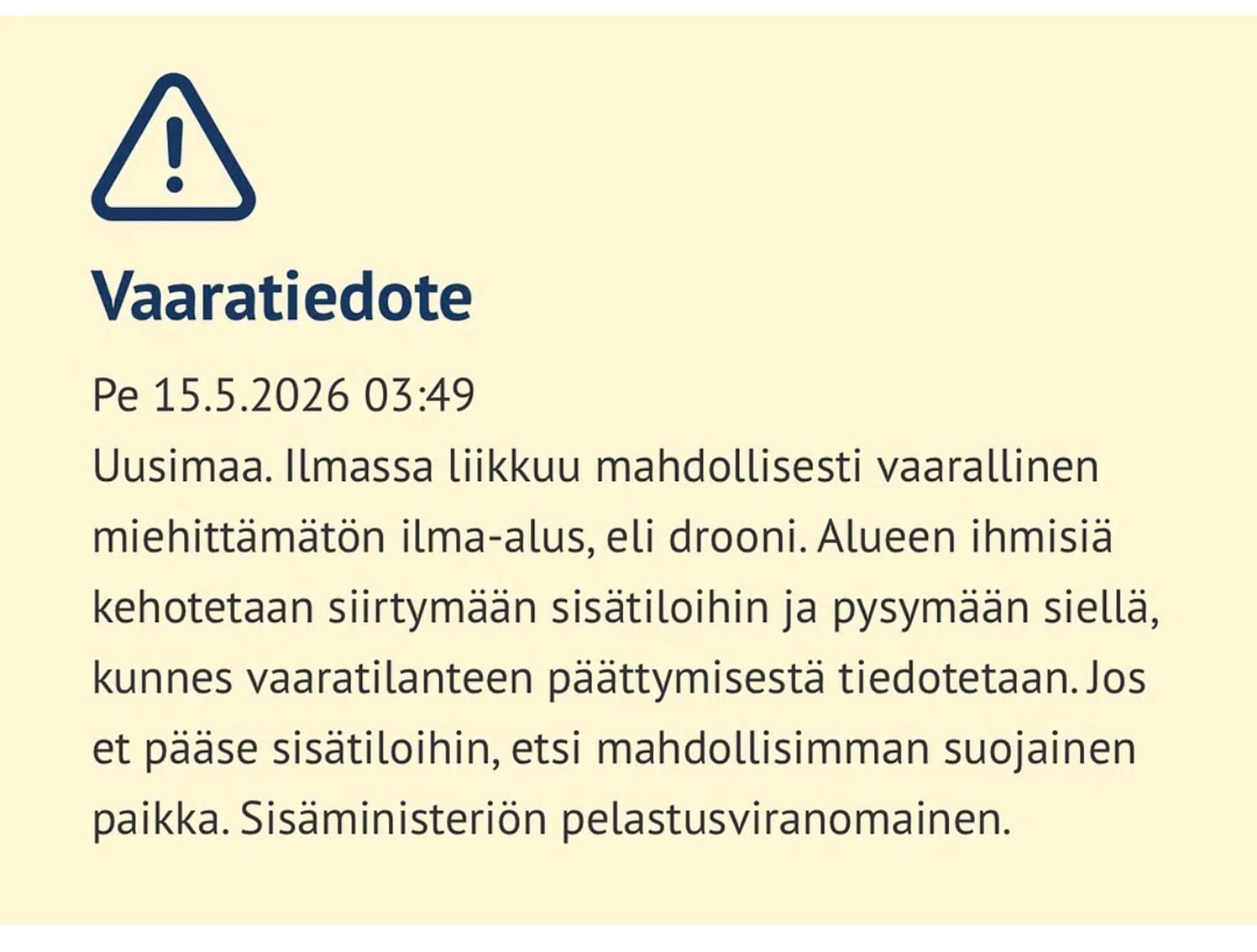 advarsel sendt til finske innbyggere 