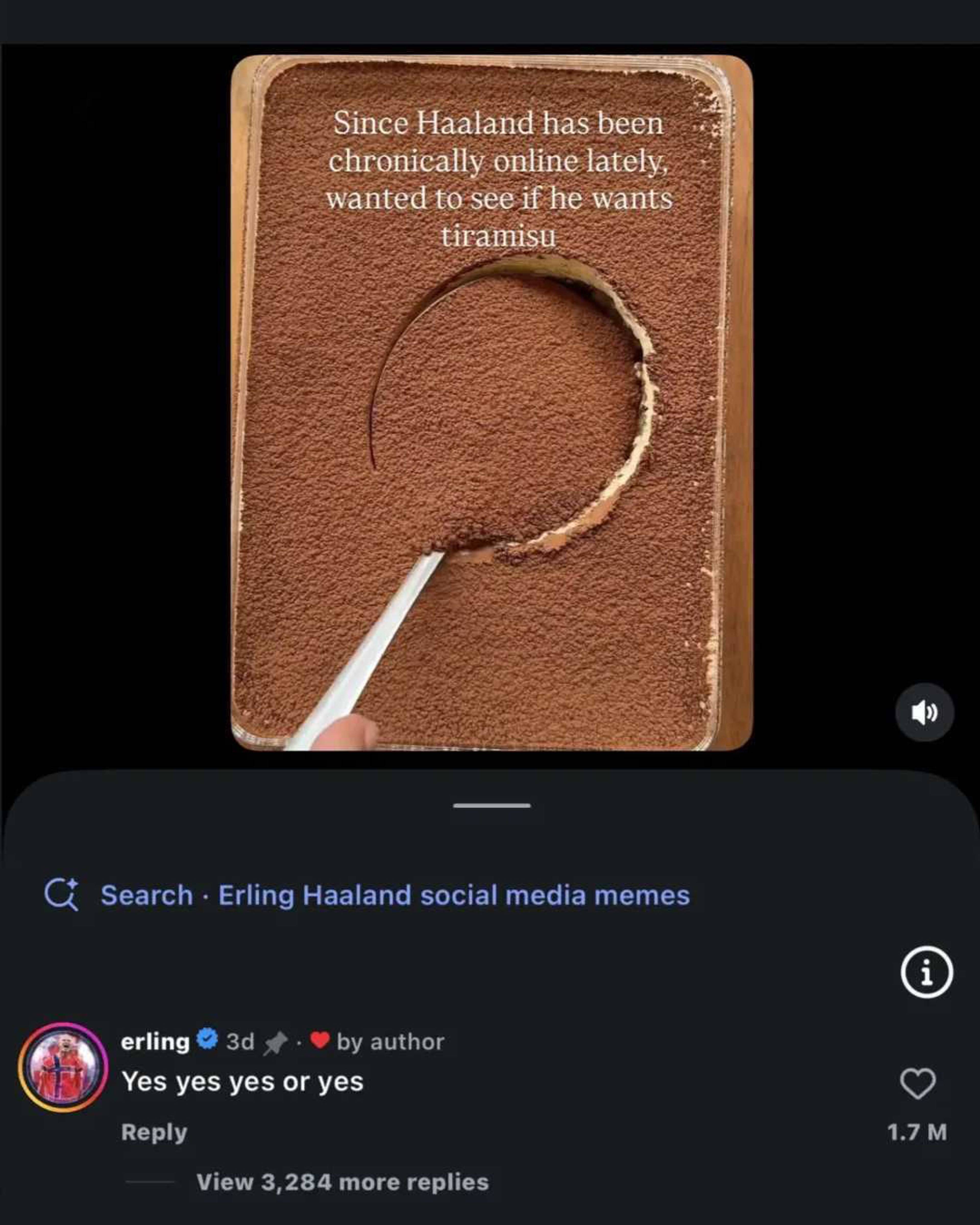 Bilde av at Haaland kommenterer på en Instagrampost