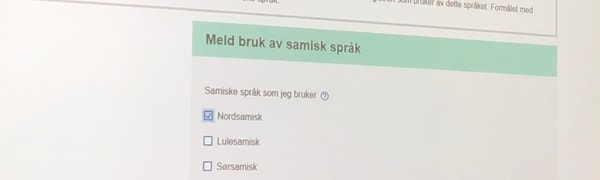 Skjema for registrering av samisk språk.