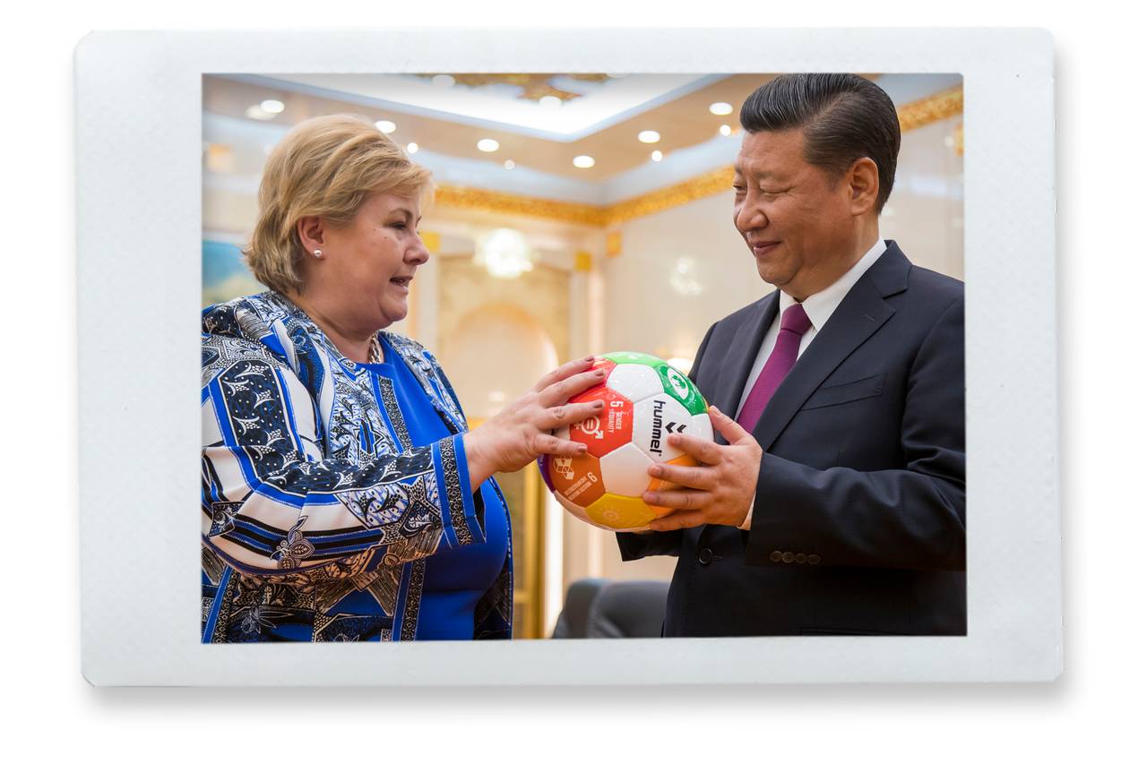 Statsminister Erna Solberg sammen med president Xi Jinping