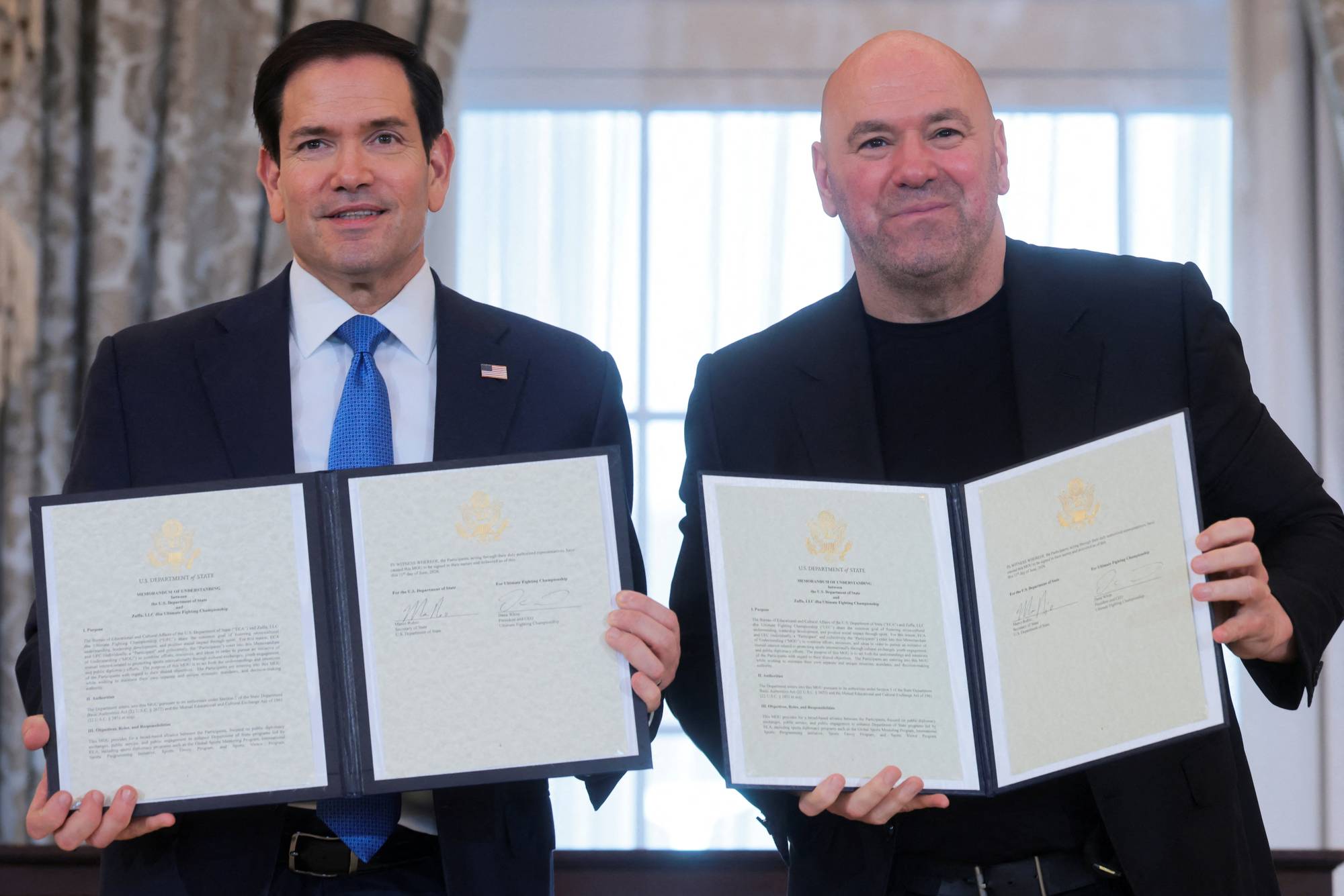 USAs utenriksminister Marco Rubio og UFC-president Dana White.