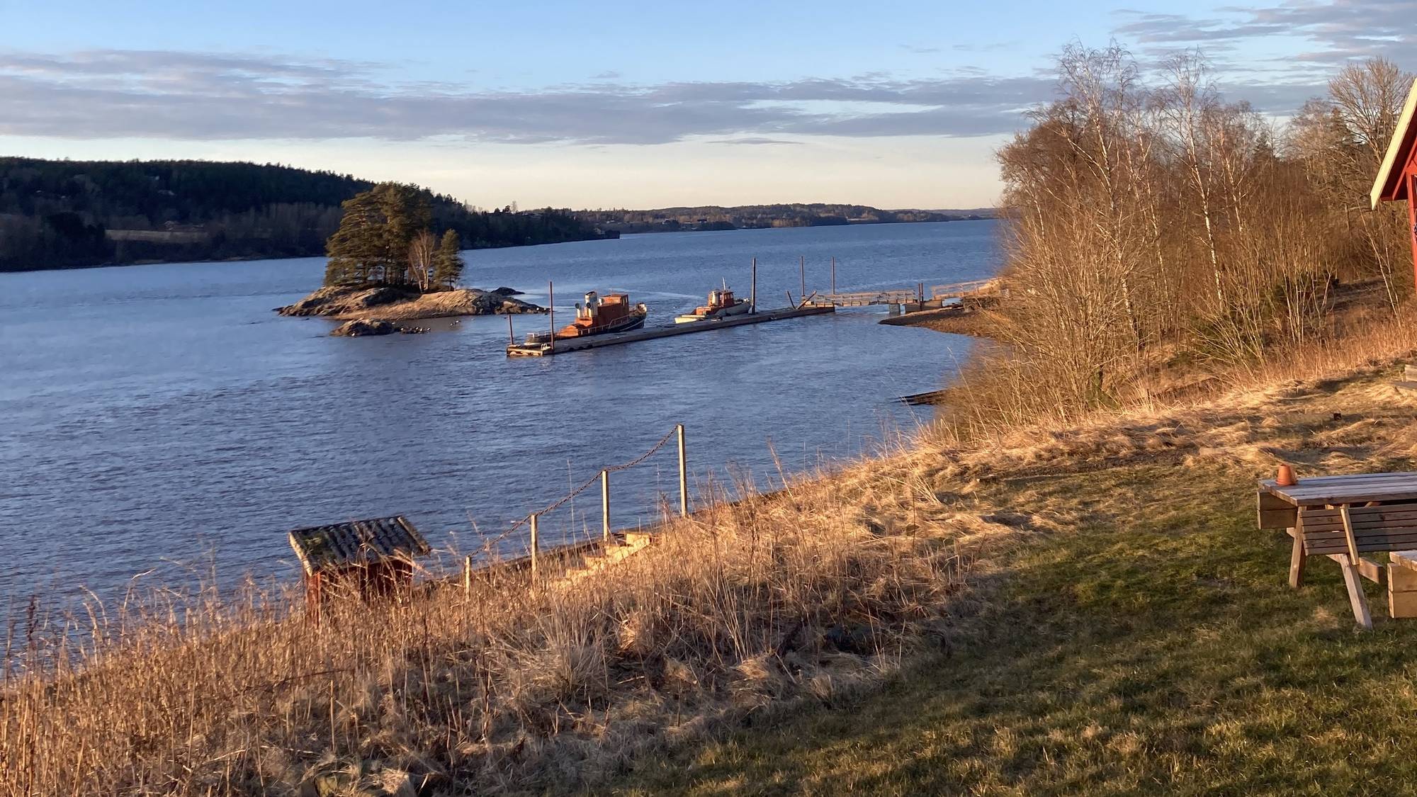 Et bilde av en stor, bred elv med en holme i midten